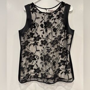 Halston Heritage Floral Black and White Top Blouse Size 12